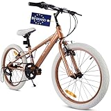 Verdant Bike Bicicletta per bambini 20 pollici ruota dimensioni da 6 a 10 anni altezza regolabile 6 velocità Shimano (Cappuccino)