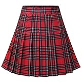 Dressystar Gonna elastica da donna a pieghe, tinta unita, da tennis, basic, mini gonna, Plaid nero 20 rosso, M