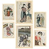 Nacnic Posters di Giappone. Manifesti in Stile Carta Vintage con Sfondi Enciclopedici. Geishe Giapponesi Ukiyo-E. Progettazione e decorazione d'interni. A4 & A3 Cornici in legno.