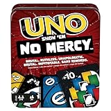 Mattel Games - UNO No Mercy, la versione di UNO più brutale di sempre, Multicolore confezione in metallo, con 56 nuove carte, regole speciali 10, giocattolo per bambini, 7+ anni, HXT57