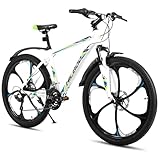Hiland Mountain bike per adulti da 26 pollici, freni a disco anteriori e posteriori, 6 raggi, 18 velocità, telaio in alluminio leggero, unisex, forcella ammortizzata，bianco