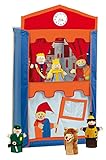 roba Teatrino delle Marionette Punch e Judy - con 6 Marionette da Mano, Tende e Sipario - Gioco Olistico - in Legno Massiccio e Tessuto - Autoportante - Multicolore