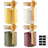 Mezzar Barattoli Vetro con Coperchio, Set di 4 500ML Barattoli Cucina con Cucchiaio per Conservare Sale Zucchero Caffè Prodotti Secchi Spezie Tè Noci Semi Pasta Farina