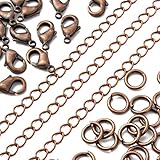 Spritewelry Catena in rame rosso anticato, 10 m, non saldata, con 30 chiusure a moschettone e 100 anellini aperti, per collane, bracciali, gioielli, accessori artigianali