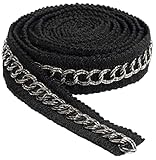 AERZETIX - C60659 - Nastro striscia 2m x 20mm in tessile con motivo metallico - passamaneria confezione abbigliamento merceria hobby creativo decorazione ornamento cucito - colore nero e argento