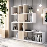 Dmora - Libreria Moneglia, Scaffale da Ufficio Multiuso, Mobile Biblioteca portalibri a 4 Ripiani, 145x29h145 cm, Bianco e Rovere