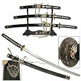 Set di spade - Katana, Wakizashi, Tanto - d'acciaio - Ispirato a Kill Bill - Spade Samurai come decorazione anime - con supporto - Spada Ninja (HKS114-B)