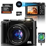Fotocamera Digitale 64MP 4K,Macchina Fotografica Digitale Compatta con Doppio Obiettivo Scheda 32GB, Zoom 16X Anti-Shake, 2 Batterie per Adolescenti,Principianti, Adulti