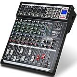Console per Schede Audio Mixer Professionale, Ingresso Microfono/linea 8 Canali, Ingresso MP3 USB, Mixer Audio, Mixer Stereo Podcast, Scheda Audio DJ Studio, Mixer Audio con Ritardo di Riverbero FX