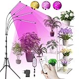 Anluomania Lampada per Piante a 4 Teste, Luce per Piante da Interno Con Treppiede, Luce di Coltivazione A Spettro Completo, con Timer 4/8/12H, 10 Luminosità, 3 Modalità, per Crescita, Fioritura