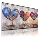 DekoArte - Quadro Dipinto a Mano Natura 140x70 cm CUORI INTRECCIATI - Quadri Moderni a Olio con Cornice Color Nero