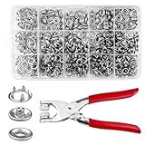 Chiluxendo 200 Sets Bottoni Automatici a Pressione, 9.5mm Argento Bottoni a Pressione Metallo Antiruggine, Bottone a Pressione con Pinza per Bottoni Automatici, per Artigianato, Abbigliamento Borse