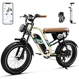 Onesport W66/W77 E Bike Elettrica, 20 X 4 Pollici Fat Tire Ebike con Batteria 48V 18AH/13.5AH Autonomia 30-100KM, Sospensione Integrale & Freni Idraulici, Bici Elettrica Uomo e Donna con Bluetooth APP