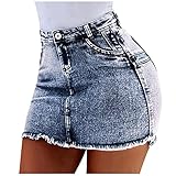 Gonna in jeans da donna corta, elasticizzata, minigonna da donna, sexy, aderente e corta, leggera, elasticizzata, a vita alta, gonna estiva, sottile, maxi, gonna plissettata, Azzurro, XXXL
