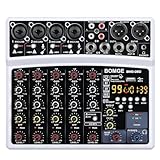 BOMGE Professionale 6 Canali 99DSP DJ Audio Sound Mixer Interfaccia Console di Mixaggio Desktop Karaoke con Ingresso MP3, USB, Ingresso Bluetooth, Registrazione Stereo, Alimentazione Phantom 48V