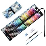 TOYESS 48 Pezzi Matite Colorate Professionali Kit Disegno per Adulti, Pastelli Acquarellabili Colorati con Astuccio Arrotolabile Fornire a Artista Professionale e Principianti, Onde del mare