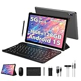 PIXPEAK Tablet 10 Pollici Android 15.0 Con 5G WiFi Octa-Core 2.0GHz, 36GB RAM, 128GB ROM (TF 1TB), 8000mAh, 5MP+8MP, Widevine L1-Tablet con Tastiera, Mouse, Custodia, Auricolari Inclusi - Grigio