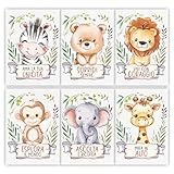 Set 6 poster animali decorativi per la cameretta dei bambini, quadri per bambino o bambina, decorazioni per camera bambini, formato A4. In italiano con Frasi motivazionali. Cornici non incluse (Set 1)