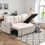Lubvtti Divano letto 3 posti,divano angolare a L con sedute contenitore,divano 3 posti con chaise longue destra e sinistra intercambiabile,Tessuto di velluto a righe,beige