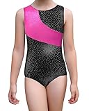 XiaoMoSha Body Ginnastica Artistica Bambina Manica Lunga/Senza Maniche Body Danza Bambina Body Ginnastica Ritmica per Bambine e Ragazze, Nero-rosa, 9-10 Anni