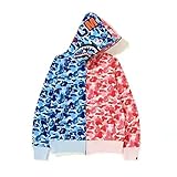 LIAOPUFUS Uomo 3D Stampato Bape Shark Felpa con Cappuccio Hip Hop a Maniche Lunghe Zipper con Cerniera Mimetica Moda Street Wear(L,Rosa+Blu)