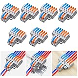 Dujelixa Kit morsettiera a leva 2 in 6 out, connettori per cavi a giunzione rapida, doppio ingresso a sei uscite, montaggio su guida DIN/vite, 28-12 AWG, confezione da 7 con accessori