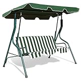 COSTWAY Dondolo a Tre Posti con Oscurante per Proteggersi dal Sole,Colori Disponibili:Nero caffè Verde più Bianca (Verde)