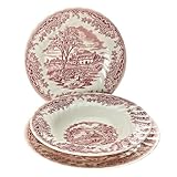 James Sadler&Sons, servizio tavola,18 Pezzi, Earthware, Decoro Brookpink, Arredo Tavola, Bianco/Rosso