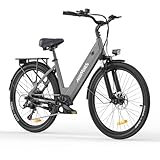 HillMiles Bici Elettrica Per Adulti Da 26", 7 Velocità Bicicletta Elettrica da 36V 13Ah Batteria Rimovibile, 25km/h & Autonomia di 80-100km E-bike Per Pendolari Urbani, IP65 impermeabile (Grey)