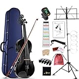 Aileen Violino 4/4 per Adulti Principianti, Kit di Avviamento al Violino per Bambini dai 12 anni in su, Set di Violini Neri per Studenti con 13 Accessori, incluso Esclusivo Adesivo per Tastiera