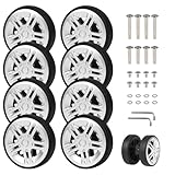 EXLECO 8pcs Ruote Trolley Ricambio Ruota Valigia Universali 50 x 11 mm Ricambi Ruotes per Case Ruota di Sostituzione Ruote di Ricambio in Gomma Rotelle Trolley Valigie Ruotes di Ricambi Argento