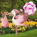 HuaMuDM Cicogna per la Nascita per Esterni,Cicogna a sonagli per la nascita del bambino,cicogna di legno per la nascita,Set di Cicogna a Sonagli per La Nascita,Grande Carina Cicogna a Sonagli in Legno