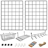 2 Griglie Foto da Parete con Accessori | Inclusi Cestini, Mensole e Appendino | Bacheca in Metallo | Appendila a Casa, in Ufficio e in Cucina | Griglia Foto | Decorazione da Parete | Nero e Metallo