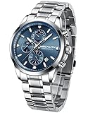 MEGALITH Reloj Hombre Plata Acero Inoxidable Relojes Hombre Azul Analogico Reloj de Pulsera Cronografo Hombre Impermeable Elegante Negocios Cuarzo Fecha Luminosa
