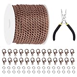 Galrks 102 pezzi 30 piedi in metallo antico rame rosso link catene, con anelli di salto e aragosta per gioielli accessori fai da te (rame)