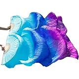 MEETOZ 1 paio di ventagli lunghi per danza del ventre, 1,8 m, in 100% vera seta, per danza nazionale, danza nazionale, spettacoli sul palcoscenico (sfumatura blu e viola)