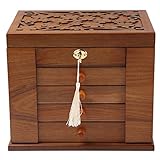 Changsuo Portagioie da donna, in legno massiccio, con serratura combinata, per gioielli, collane, anelli, stile vintage, con specchio, colore: ciliegio