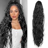 XFSRG Coda Finta Capelli Ondulati Lunghe Coda Capelli Extension Ondulata Sintetica con Coulisse Capelli Coda Posticci Ricci Ondulati per Donna（Nero/76CM）