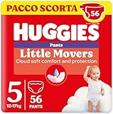 Pannolini Huggies Little Movers Mutandine Taglia 5 (12-17 Kg), Ultra assorbenti, Protezione completa, 56 pezzi