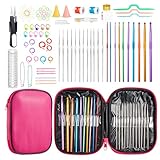 Anpro Set 100 in 1 Uncinetto con Astuccio Ago Crochet in Alluminio con Case Custodia Protettiva di Pelle per Fai da Te