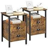Yaheetech Set 2 Comodini Camera da Letto Industriale Tavolino con 2 Cassetti 61 x 40 x 40 cm Tavolini Vintage Mobiletto da Letto Armadietto in Legno e Metallo Marrone Rustico