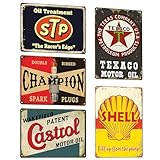 WANDGU Targhe metalliche per garage Retro: set di 5 poster in metallo, per officina, 20 x 30 cm, design vintage, in stile nostalgico, per auto, auto, vecchia targa in metallo per la casa, decorazione