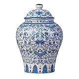 F Fityle Vaso Ceramica di Stile Cinese Antico - Composizione Floreale con Coperchio per Piante, Decorazione da Tempio e Soggiorno Centrotavola, Stile D