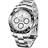 Orologio da uomo Orologio sportivo multifunzione Movimento cronografo al quarzo Giappone VK63 Cinturino in acciaio inox impermeabile 100M (Bianco acciaio PQ-1644)