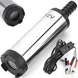 Retoo Pompa Acqua e Olio, 12V 38mm Pompa Sommersa Elettrica, 12 l/min, Pompa Combustibile con Filtro, Diesel Aspirazione per Olio Gasolio e Acqua per Auto, Caravan, Marino, Barca