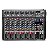 BOMGE CTX - Mixer audio a 12 canali, console di mixaggio audio con Bluetooth USB, ingresso registrazione PC, jack microfono XLR, alimentazione 48 V, ingresso/uscita RCA, per professionisti e