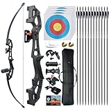 Arco e freccia per adulti, 30 40lb destra arco da caccia Riser metallo Set arco lungo Arco di pratica per principianti (40 LBS, Nero)