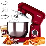 Avilia - Planetaria Silenziosa Multifunzione 1500W con Ricettario e Accessori Inclusi, Ideale per Impasti Dolci e Salati, Mixer con 10 Velocità e Funzione Pulse, Ciotola Acciaio 5L (Rosso)