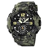 Yuxier Orologio militare da uomo Camouflage Sport Outdoor Impermeabile Orologi da polso Data Multi Funzione con LED Allarme Tempo Multiplo, Verde militare