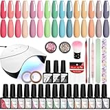 VANREESA Kit Semipermanente Unghie, 15 Coloris Kit Unghie Semipermanente Completo con U V Lampada Blu Verde Kit Unghie Gel Completo Regali per Donne Professionale Salone